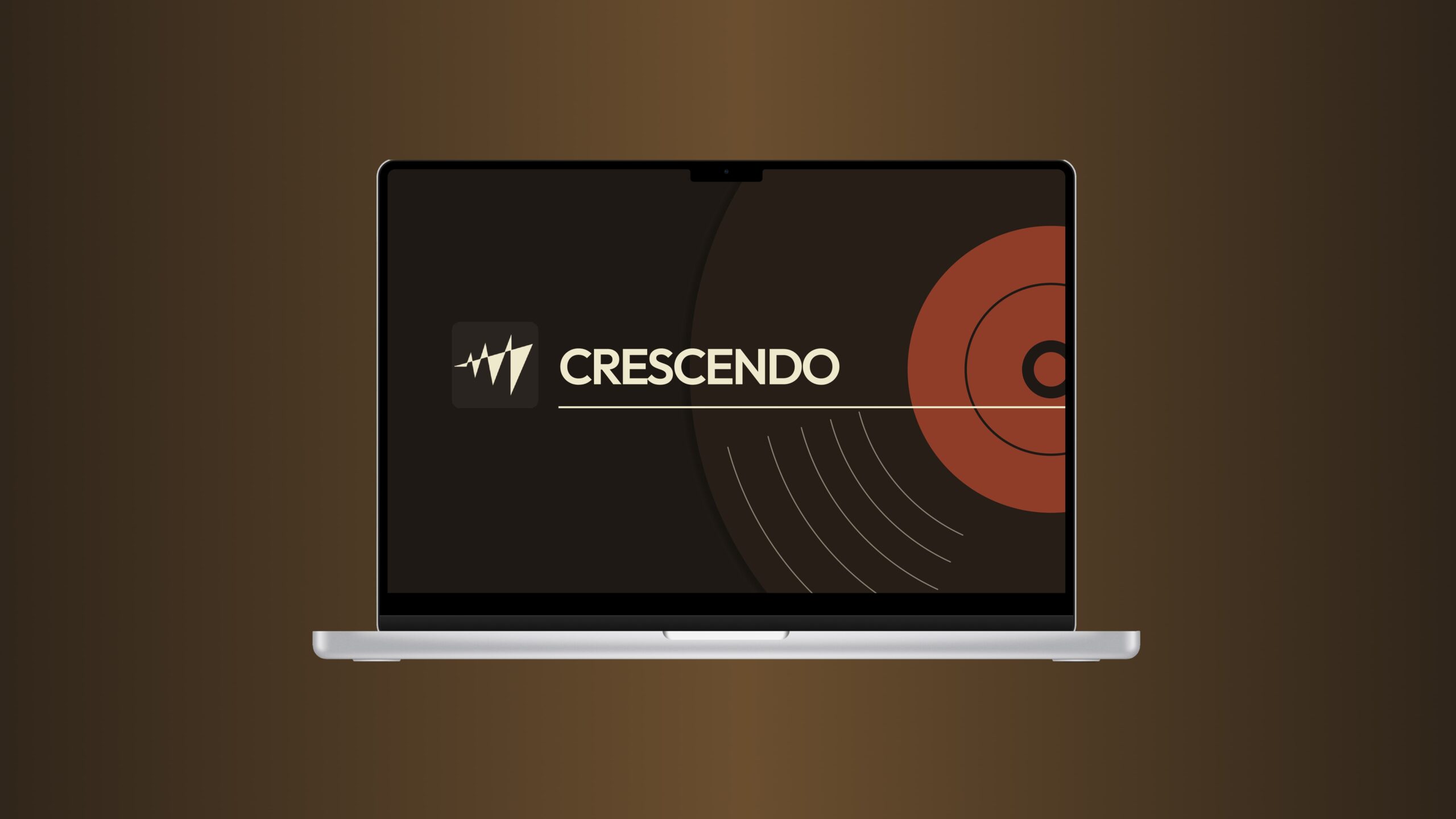 A mockup of a Crescendo platform website on a laptop screen.